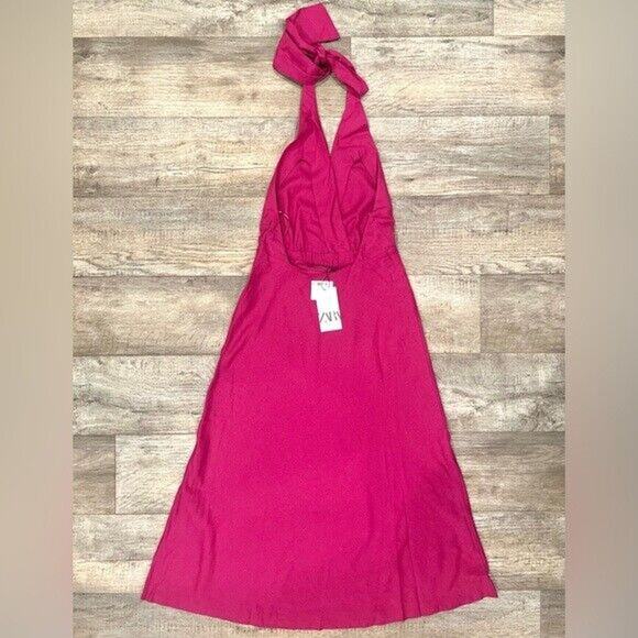 ZARA Magenta A-Line Linen Midi Dress NWT Size M - Picture 16 of 16